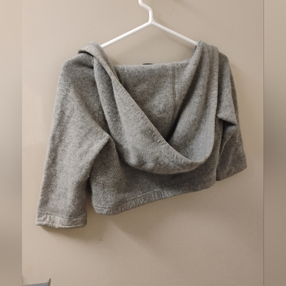 Theory Women's Norm Cashmere Gray Cardigan Hooded Shrug Sz P XS/XXS - Picture 4 of 6